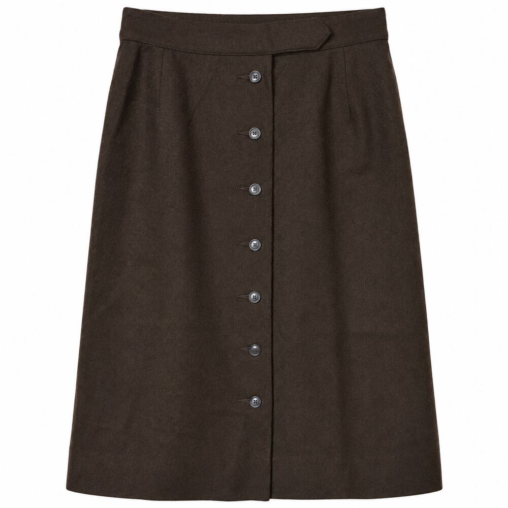 100% Wool Vintage Evan-Picone Brown Button Front A-Line Skirt